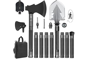 GOJAWAY Outdoor Camping Gear Tactical Shovel Axe Survival Multi tool, 55” Over-Length Trekking Pole Off Road Kit Military Gra