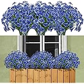 maoodoo 15 Bundles Artificial Flowers Outdoor UV Resistant Fake Silk Plants Plastic Faux Shrubs Outside Front Porch Window Box Garden Home Hanging Planter Decoration (Blue)