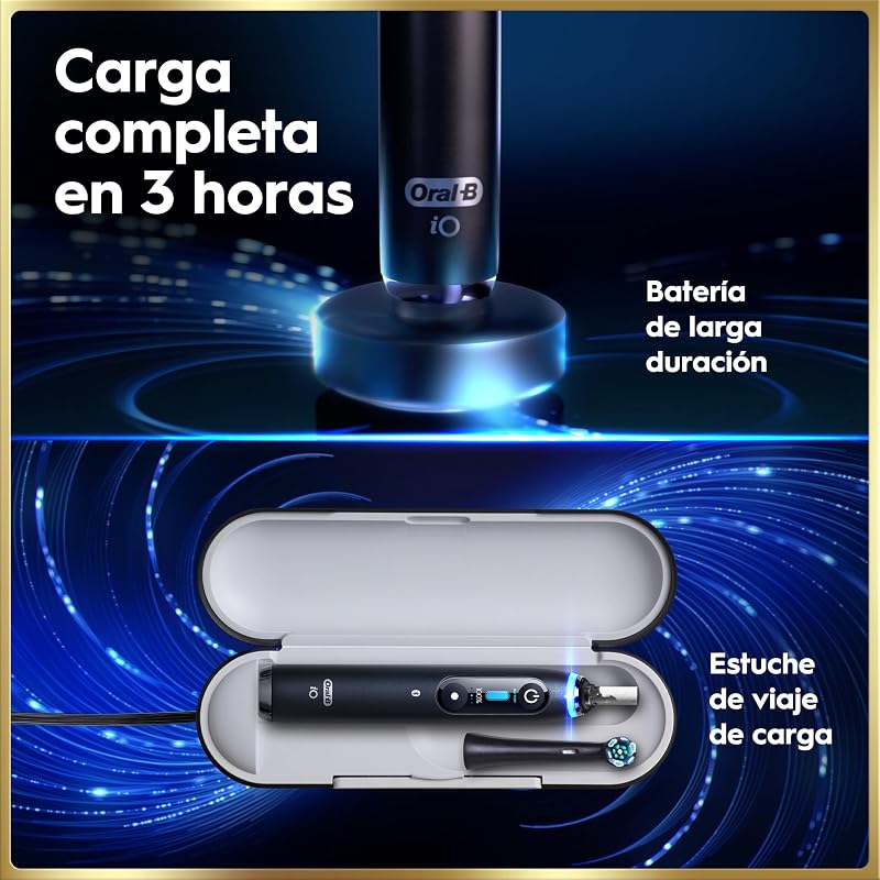 Escova de dentes elétrica preta oral-b io 9, 3 cabeças de escova, 1 estojo carregador de viagem, projetado por braun