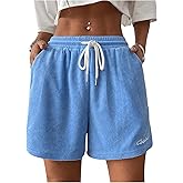Floerns Women's Drawstring Waist Wide Leg Shorts Letter Track Shorts with Pocket