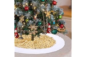 Fanqisi Christmas Tree Skirt 18 Inches Gold Sequin Small Tree Skirt with White Faux Fur Christmas Tree Skirt for Table Top Christmas Tree Decorations