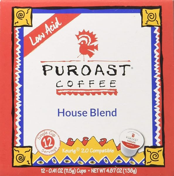 PUROAST LOW ACID COFFEE| HOUSE BLEND SINGLE SERVE PODS | MEDIUM ROAST | HIGH ANTIOXIDANTS & HIGH PH |NO BITTER AFTERTASTE | REDUCED HEARTBURN & GERD FRIENDLY | 12 COUNT – COMPATIBLE WITH KEURIG BREWER