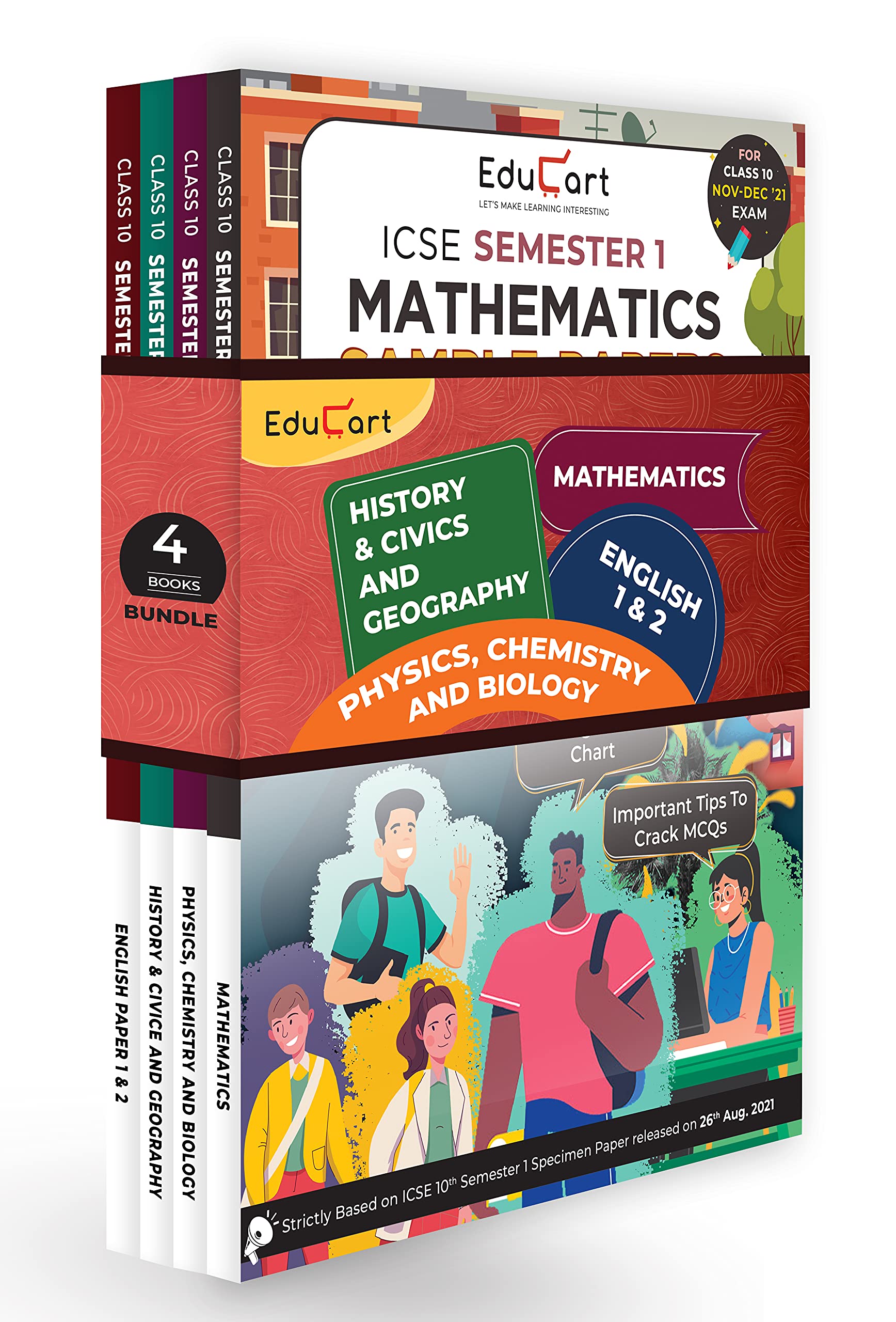 Educart ICSE Class 10 Semester 1 Main Subjects Bundle of Sample Papers – English 1 & 2, Maths, Physics, Chemistry, Biology, History & Civics and Geography Books For 2021-22