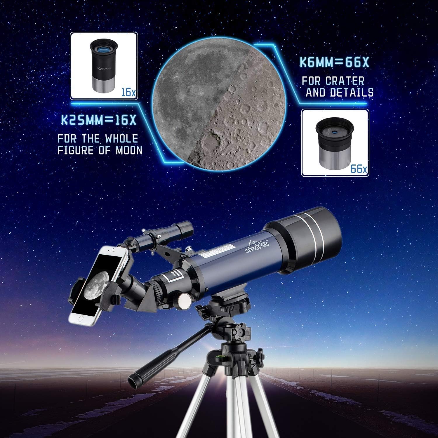 MAXLAPTER Telescope for Astronomy for Beginners with Phone Adapter