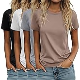 Ficerd 4 Pack Women's Cotton T Shirts Casual Short Sleeve Tunic Tops Crewneck Plain Summer Loose Fit Rolled Sleeve Basic Tee(Black, Gray, White, Khaki,X-Large)