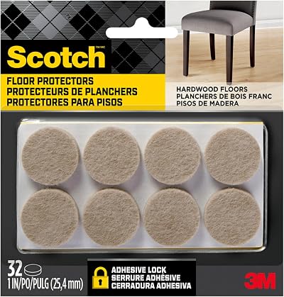 Scotch SP802-NA 3M Felt Pads for Wood Floors 1" Round Beige 32 Pack