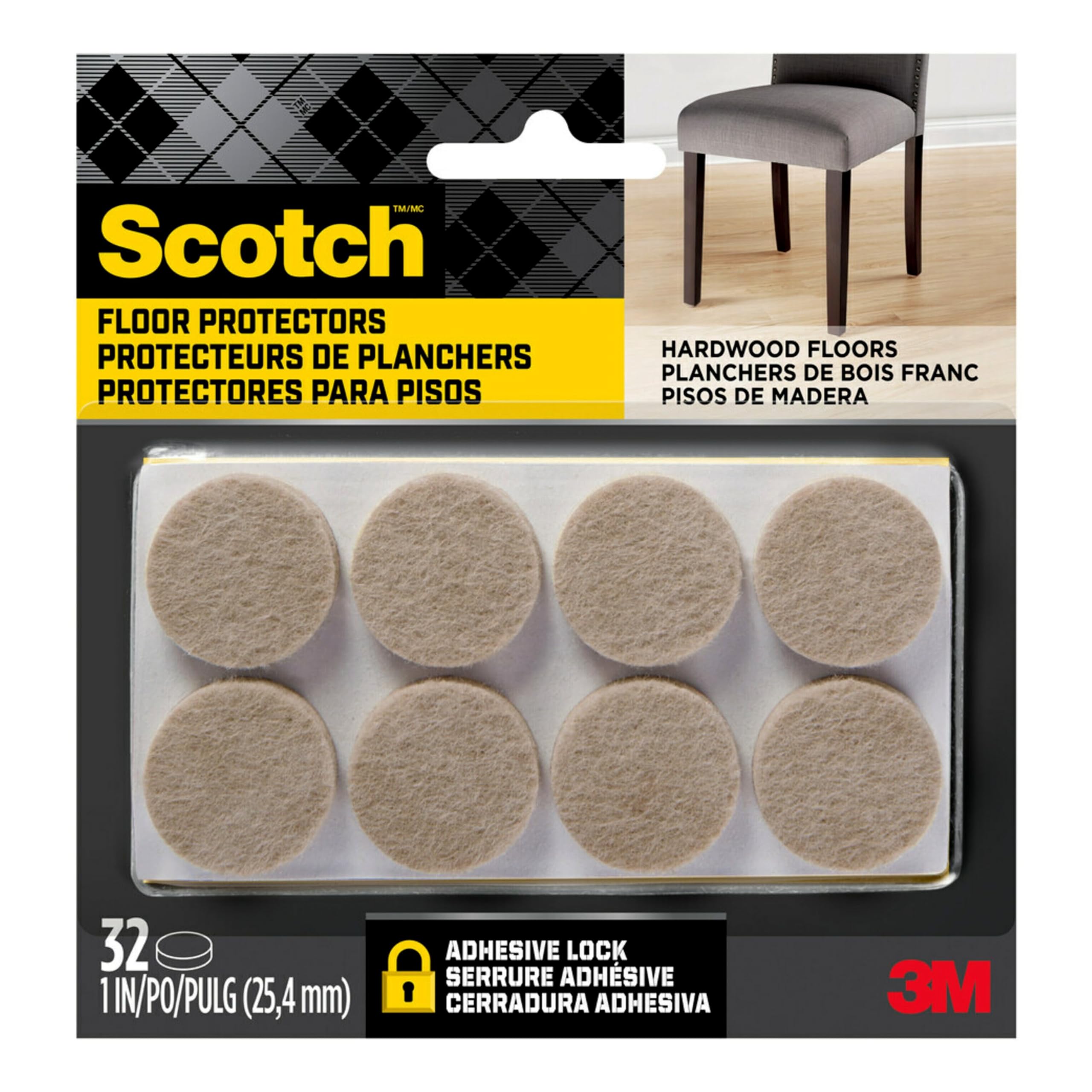 Scotch SP802-NA Brand Felt Pads by 3M, for Protecting Wood Floors, Diameter, Beige, 32/Pack Furniture, 1" Round — image 1