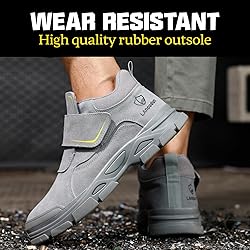 GLANOUDUN Steel Toe Boots for Men Grey Slip On