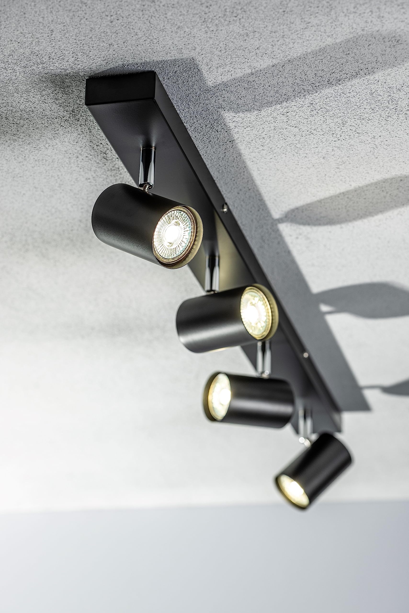 CGC Lighting Black Indoor Ceiling Wall Spots LED GU10 Spotlight Light Bar Four Adjustable Heads (Black, Four Spot Bar)