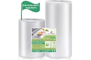 KitchenBoss Vacuum Sealer Bags Rolls: 100FT in Total 8'' x 50'+11'' x 50' Sac Sous Vide for Food Saver, BPA Free, Commercial 