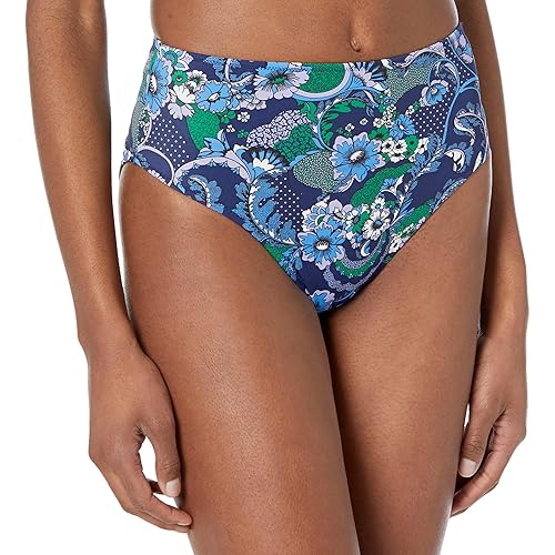 Amazon Essentials Women's High Waist High Leg Bikini Bottom, Deep Blue Paisley, X-Large