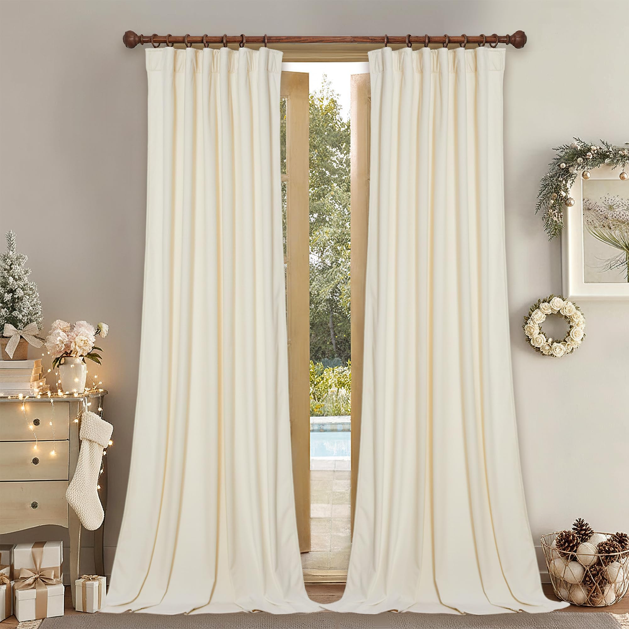 Photo 1 of (only one panel) StangH Ivory White Velvet Curtains - 90 inches Long Nursery Bedroom Window Drapes Privacy Light Dimming Home Decor