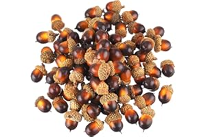 Pangda 60 Pack Artificial Acorns Lifelike with Acorn Cap for Crafts Simulation Mini Acorn for Thanksgiving Decoration Christmas Tree DIY Wedding House Decor(Brown)