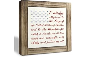 XJCUG Patriotic Wood Plaque Sign, I Pledge Allegiance to the Flag of United States of America, Box Wood Plaques Desk Décor, American Flag Wooden Sign, 4th of July Woods Decoration, Independence Day Decor