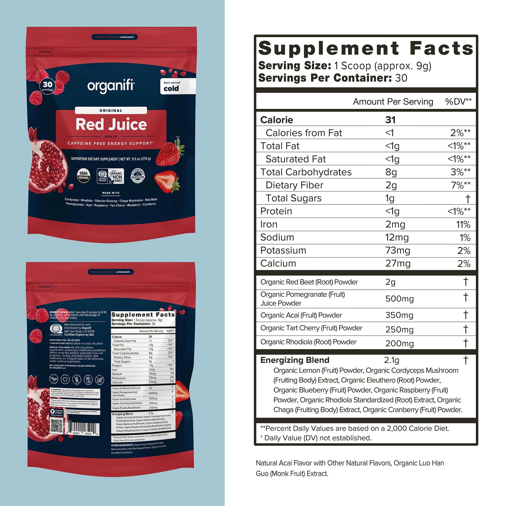 Organifi Red Juice - Energy Powder Reduces Afternoon Crashes and Boosts Digestion and Immune System, 30 Servings