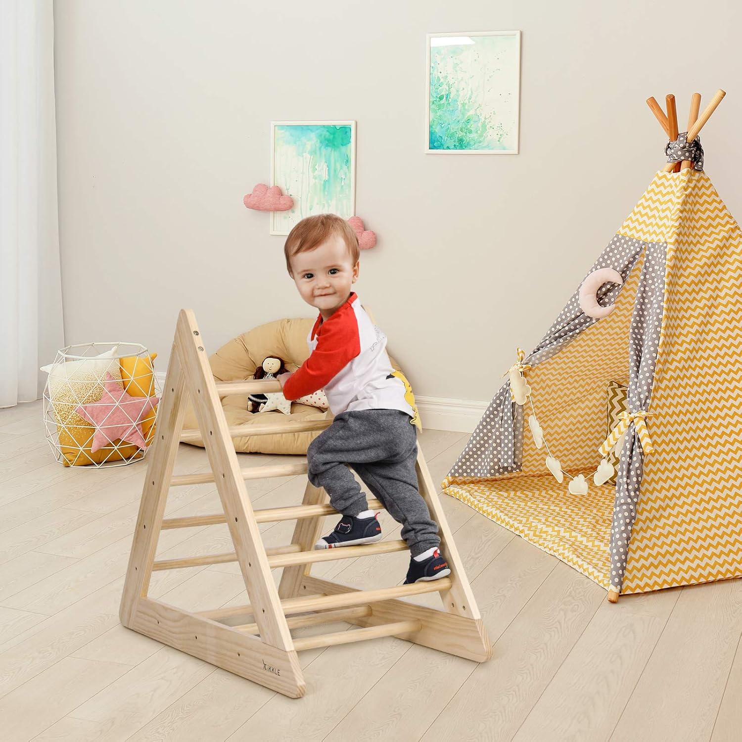 Ikkle Climbing Pikler Triangle Indoor Climbing Toys Wooden Gym Playground Climber Ladder for Toddlers Kids and Children Preschoolers Age 1 3+ : Baby