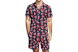 JOGAL Men's Casual Cotton Short Sleeve Button Down Hawaiian Shirt Suits