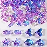 150pcs Glass Beads for DIY Crafts Purple Ocean Shell Starfish Fish Sea Turtle Mermaid Tail Beads for Bracelet Necklace Earrings Ankle Aesthetic Summer Beach Jewelry Making Handmade Gift for Women