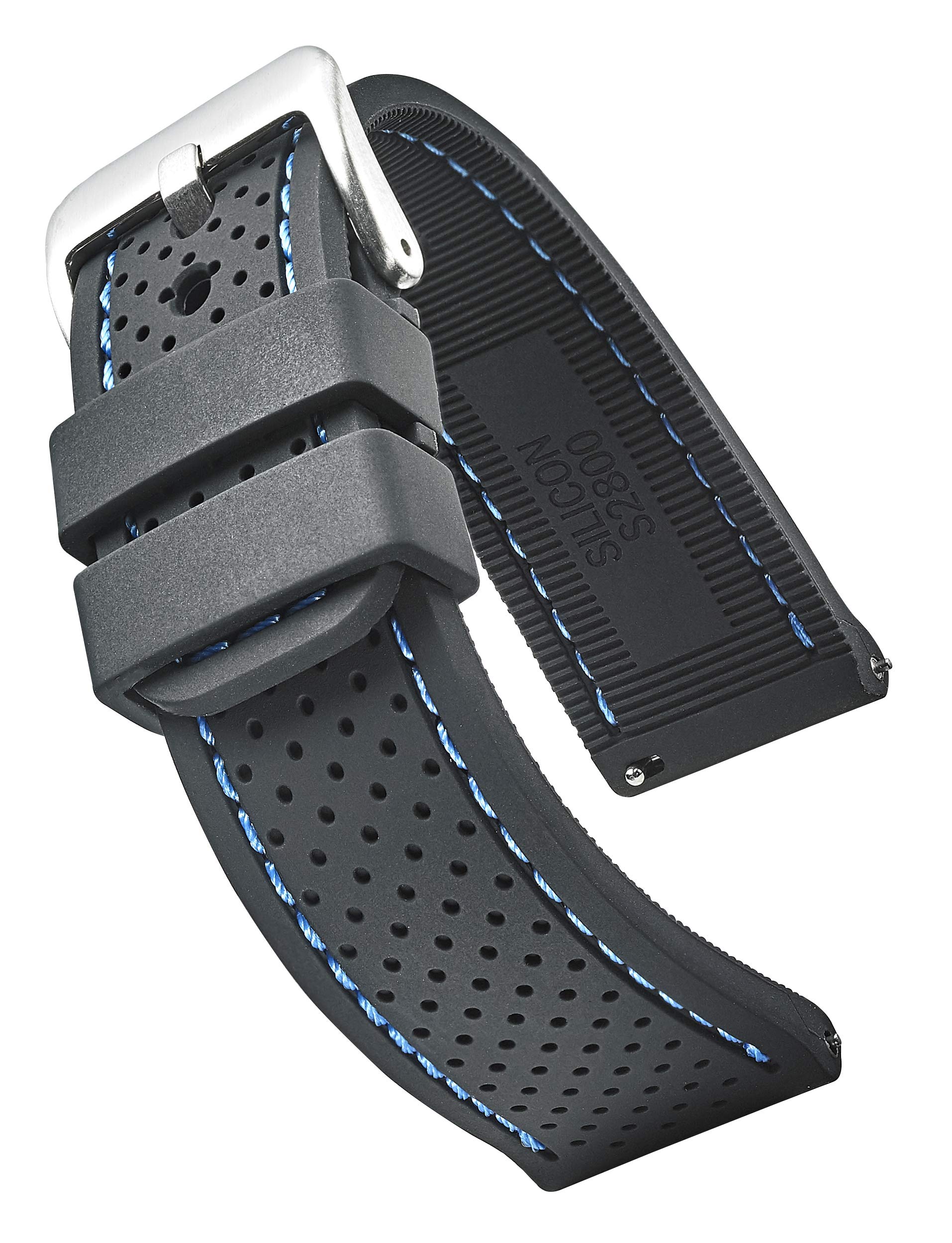 STUNNING SELECTION ALPINE Premium Quality Sporty Silicone Waterproof Watch Band with quick release - Soft Rubber Watch Strap - Assroted Colors - 20MM, 22mm and 24mm, BLACK-BLUE, 22 mm, Modern