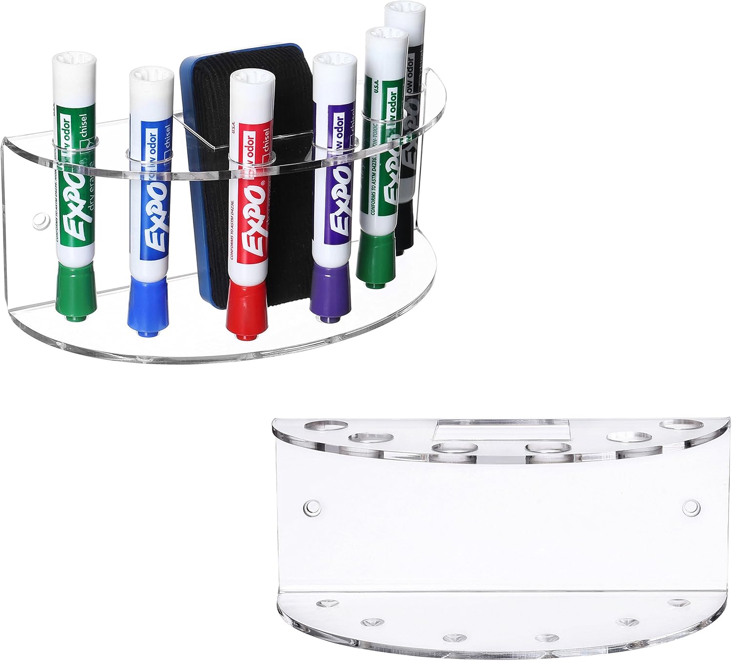 Set of 2 Clear Acrylic Wall Mountable Dry Erase Marker & Eraser Holders