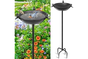 YALINKA 58In Freestanding Birdbaths Bowl Outdoor, Standing Garden Bird Bath Feeder Bowl with 3 Bird Statues, Birdbath & Birdfeeder with Metal Stake Garden Yard Lawn Decor (Black)