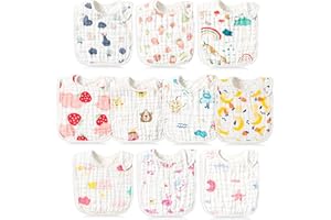 BUoonyer 10pcs Snap Muslin Cotton Bibs, Baby Bandana Drool Bibs, Adjustable Soft Absorbent Cotton Scarf