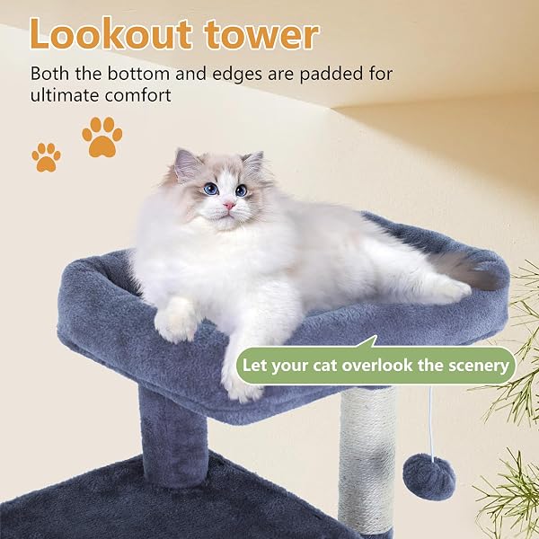 FDW CAT TREE FOR INDOOR CATS 36 INCHES CAT TOWER MULTI-LEVEL INDOOR CAT PLAY CONDO HOUSE WITH SCRATCHING POSTS, SPACIOUS PERCH, SISAL POSTS AND DANGLING TOYS (DARK GREY)