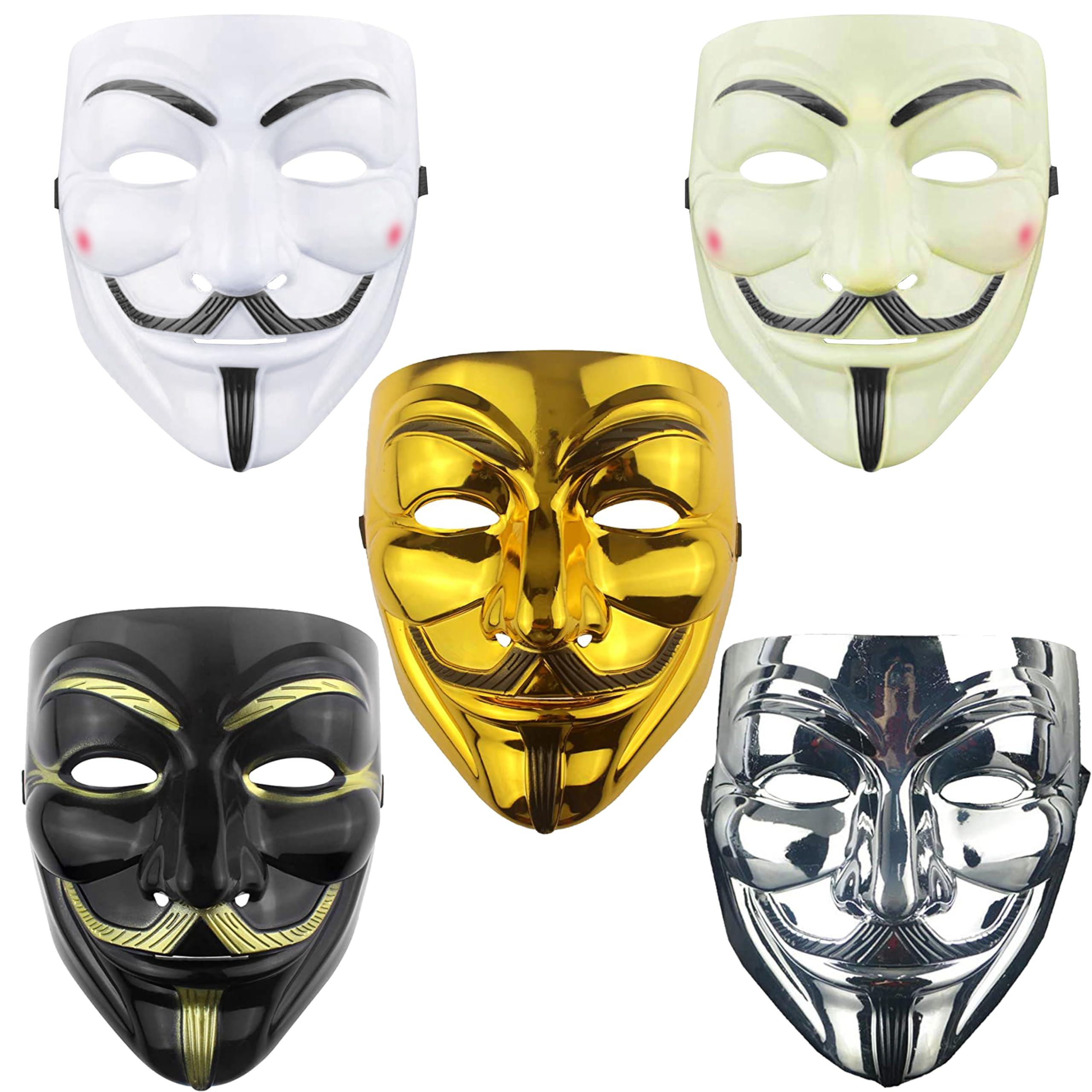 DeHasion 5 Packs V Mask Vendetta Halloween Mask Costume Cosplay Anonymous Masks Hacker mask (5-Pack)