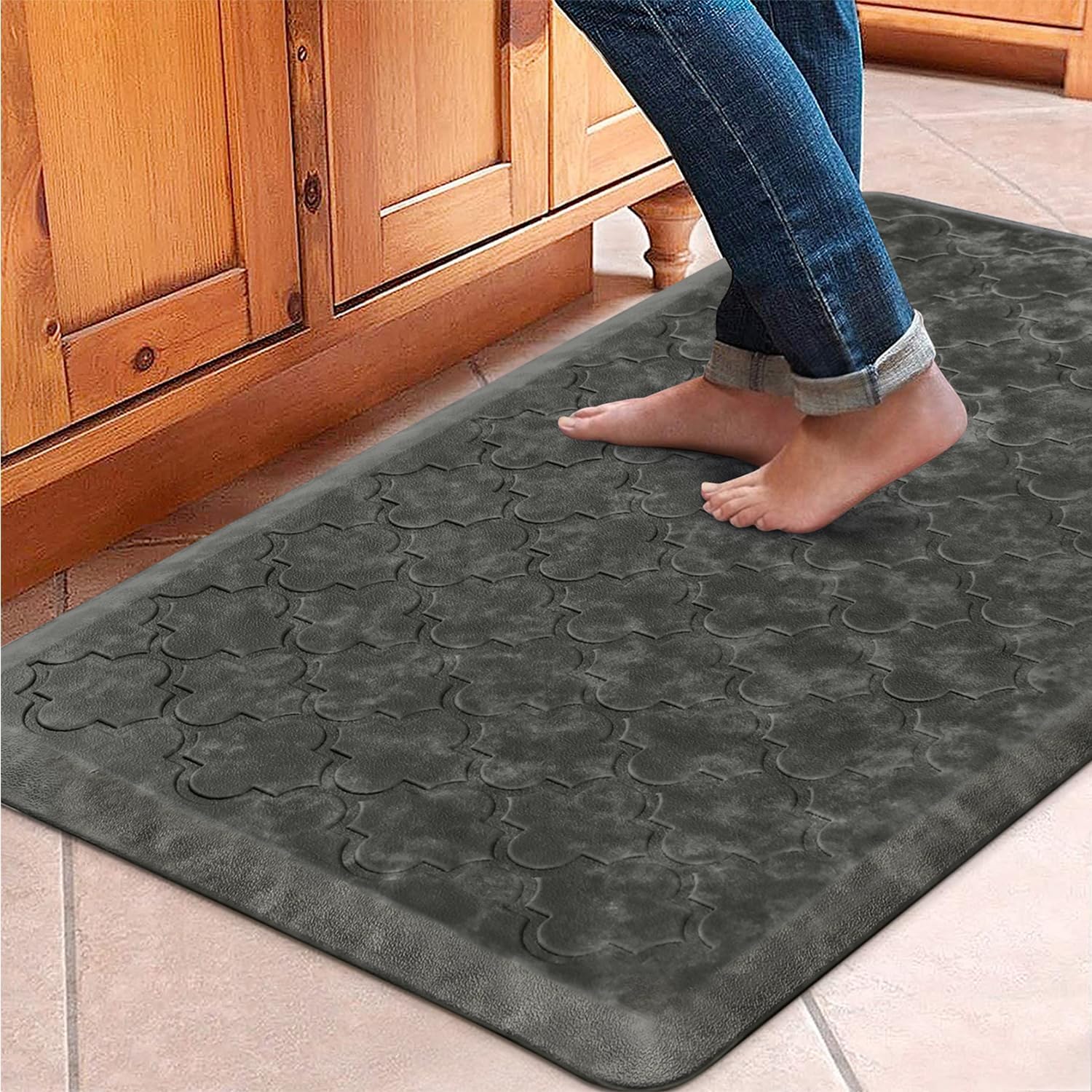 WISELIFE Kitchen Mat Cushioned Anti Fatigue Floor Mat,20"x39", Thick Non Slip Waterproof Kitchen Rugs and Mats,Heavy Duty Foam Standing Mat for Kitchen,Floor,Home,Desk,Sink, Grey Image