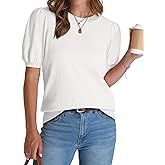 WIHOLL Women's Puff Short Sleeve Sweater 2026 Spring Summer Tops Trendy Business Causal Outfits Work Blouses Clothes