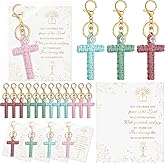Kenning 12 Set Macrame Cross Keychains Handmade with Thank You Cards Transparent Bags, Easter Christian Baptism Party Favors First Communion Llavero De Cruz Easter Bible Car Keychain Women Gift Bulk