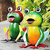 Cruis Cuka Metal Garden Decor Yard Art for Outside Set of 2 Cute Frogs Lawn Patio Ornaments Backyard Decorations Garden Gifts - (Yellow,Green)
