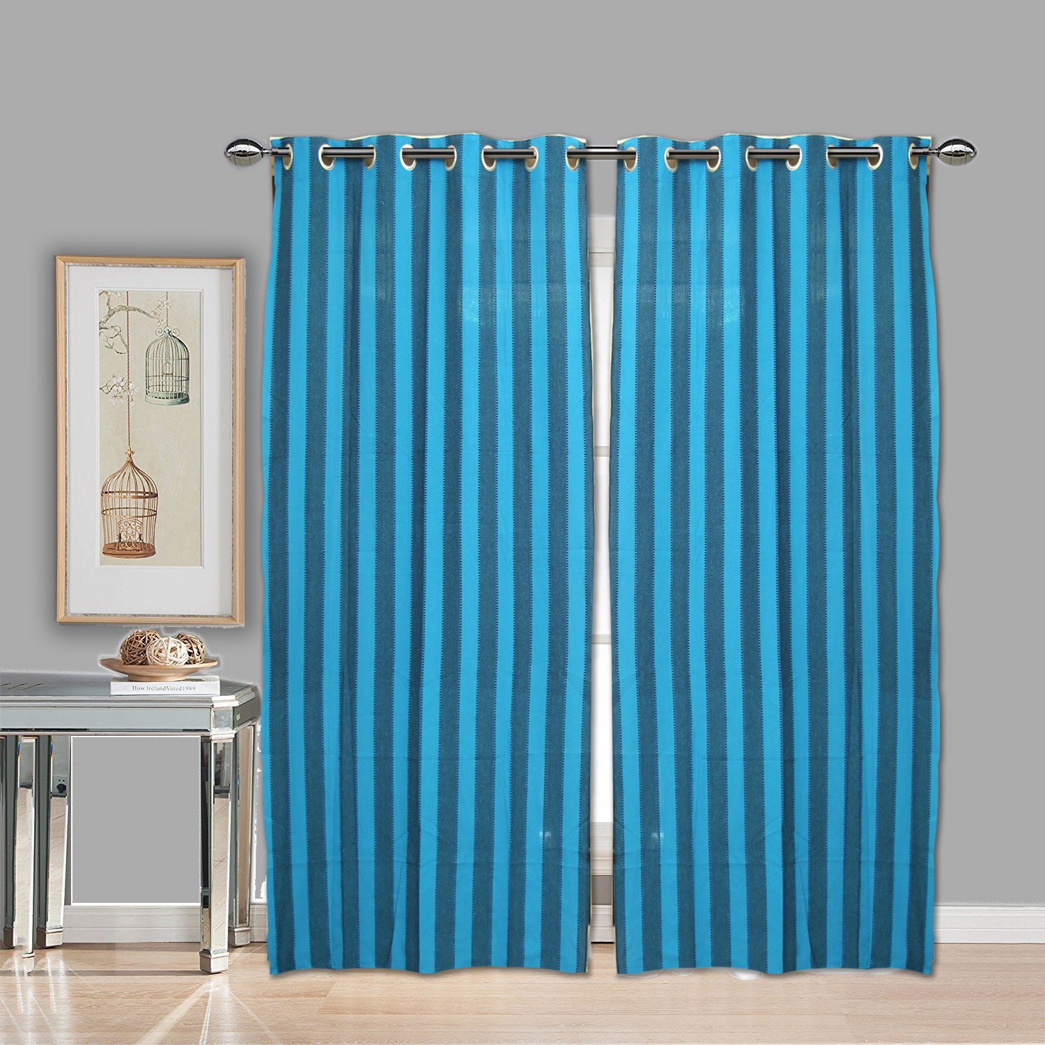 Buy Raksha Blue And Dark Blue Color Cotton Ring Door Curtains Set