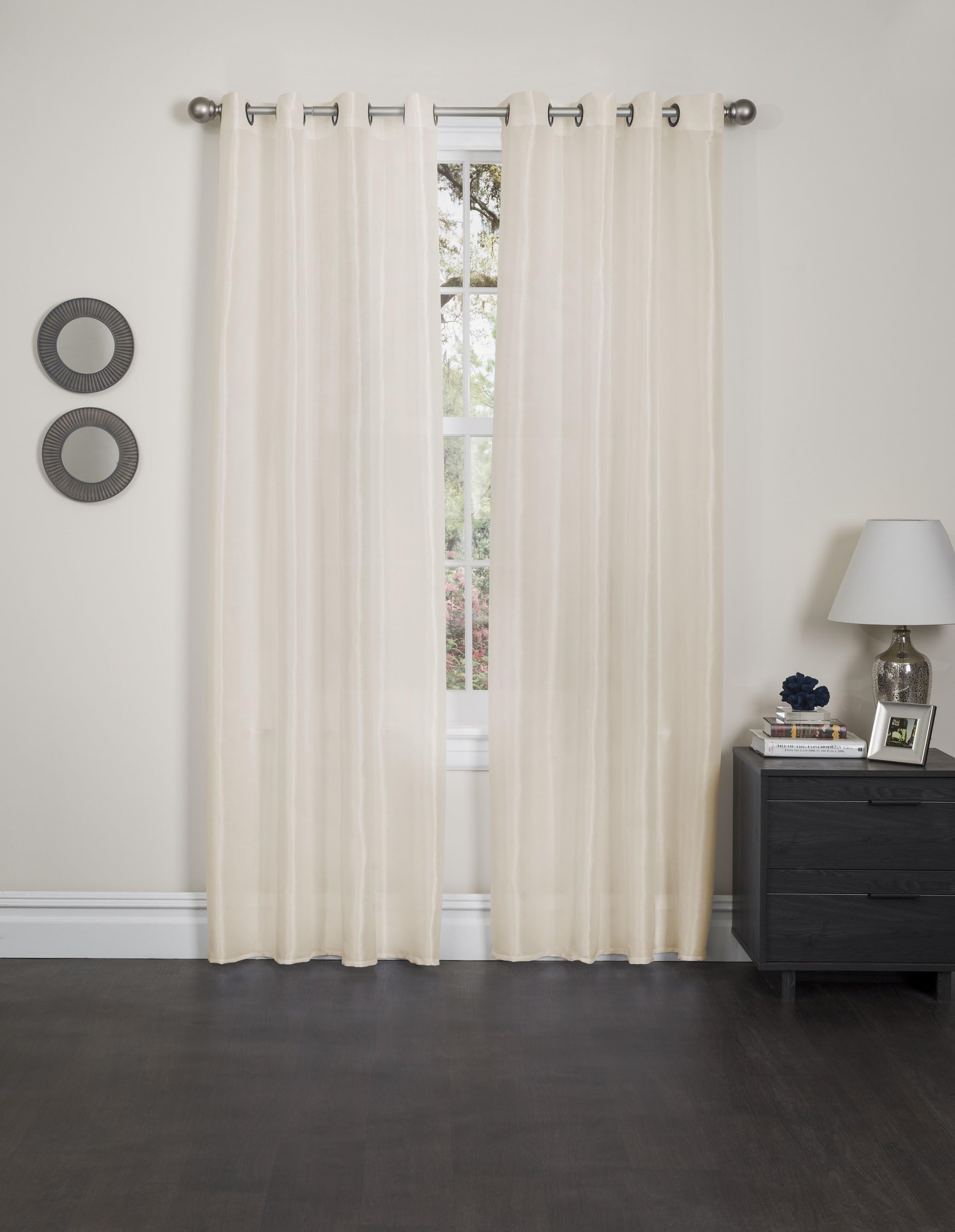 Kashi Home Holly Collection Window Treatment/Curtain/Sheer Faux Silk with Grommet Top 57" X 90", Cream
