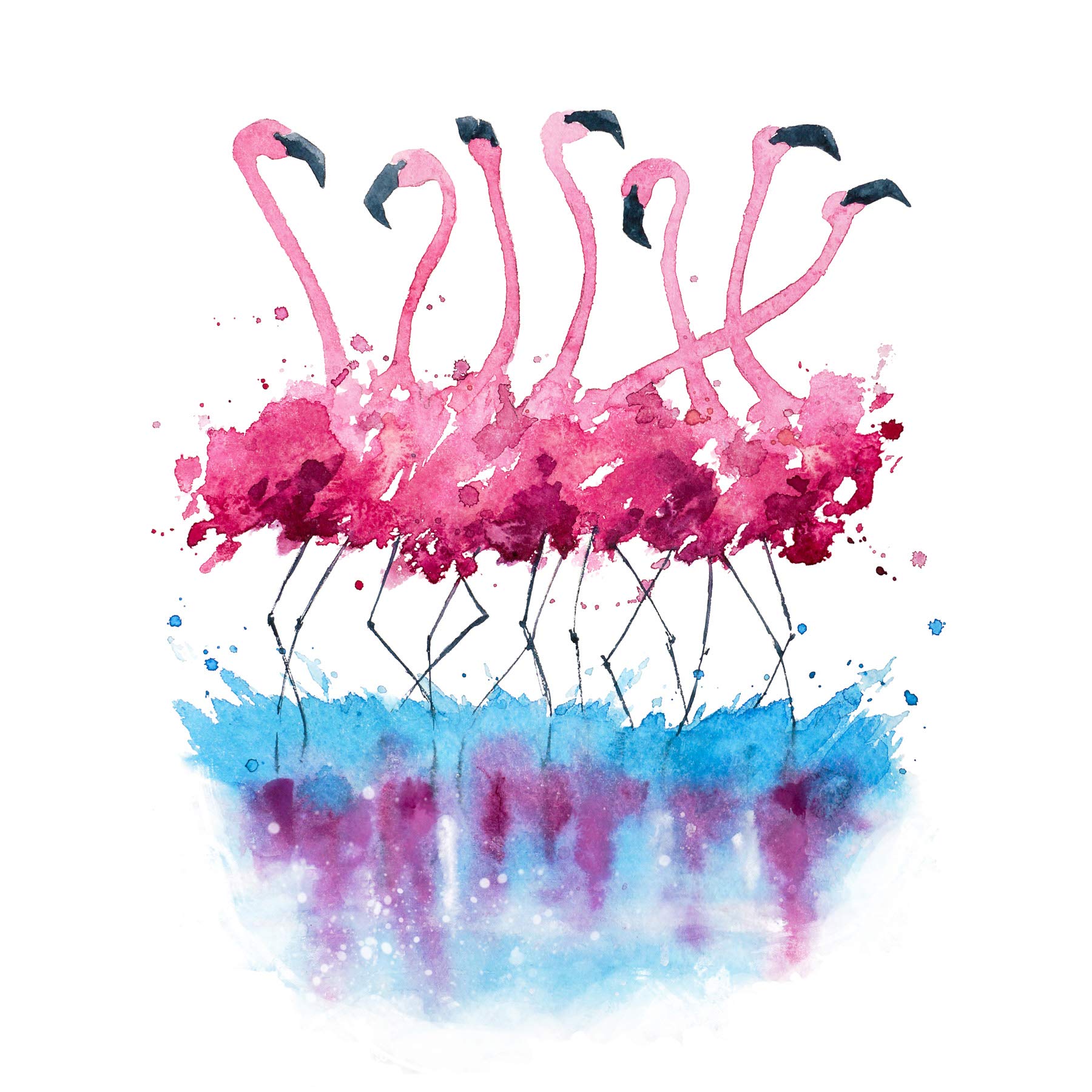 Wee Blue Coo Flamingos Dancing Watercolour Large Wall Art Print Canvas Premium Poster