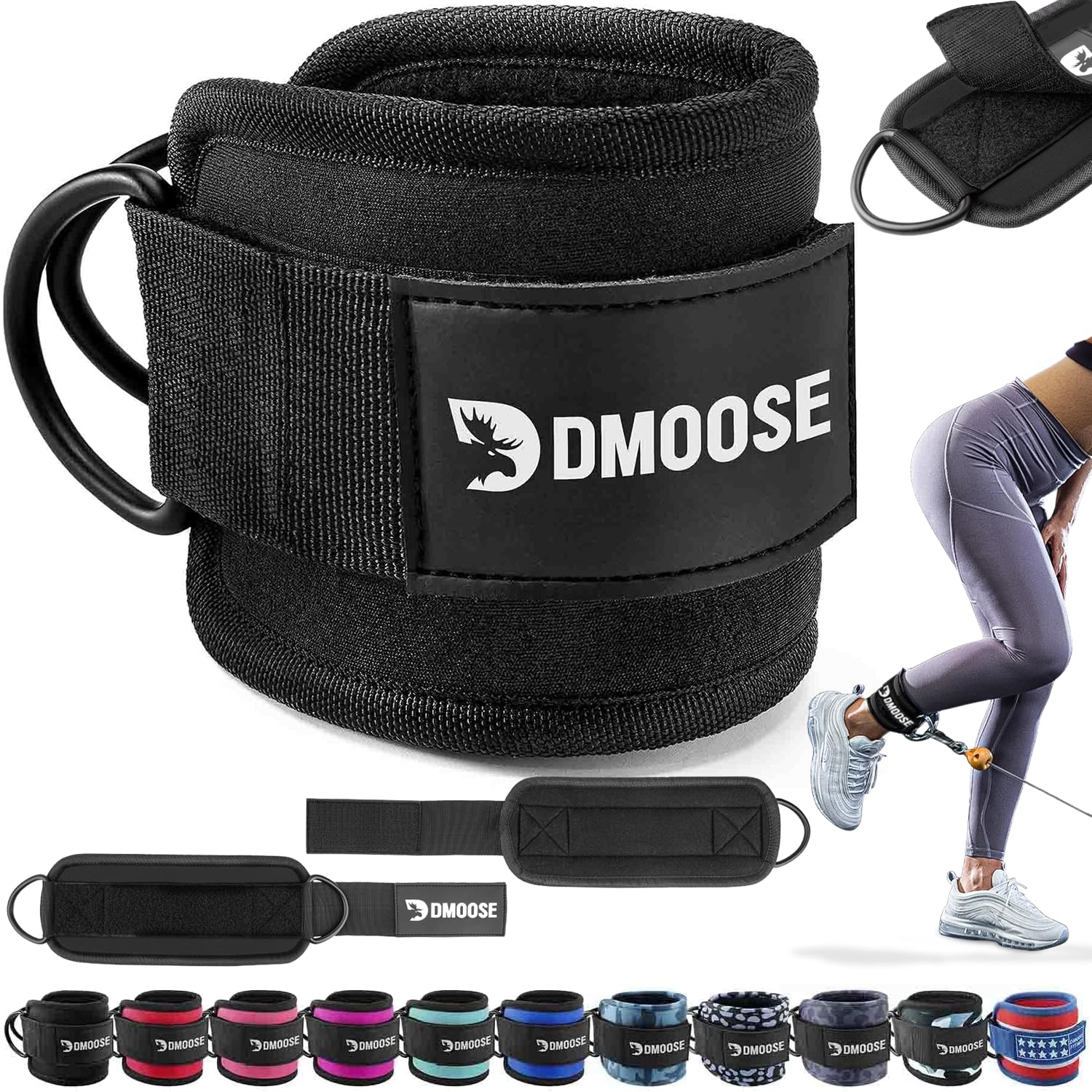 Photo 1 of DMoose Fitness Ankle Straps for Cable Machines - One Size Fit with Premium Padding, Glute Kickback Ankle Strap for Women & Men, Cable Attachments for Gym & Booty Workouts (Black - Single)