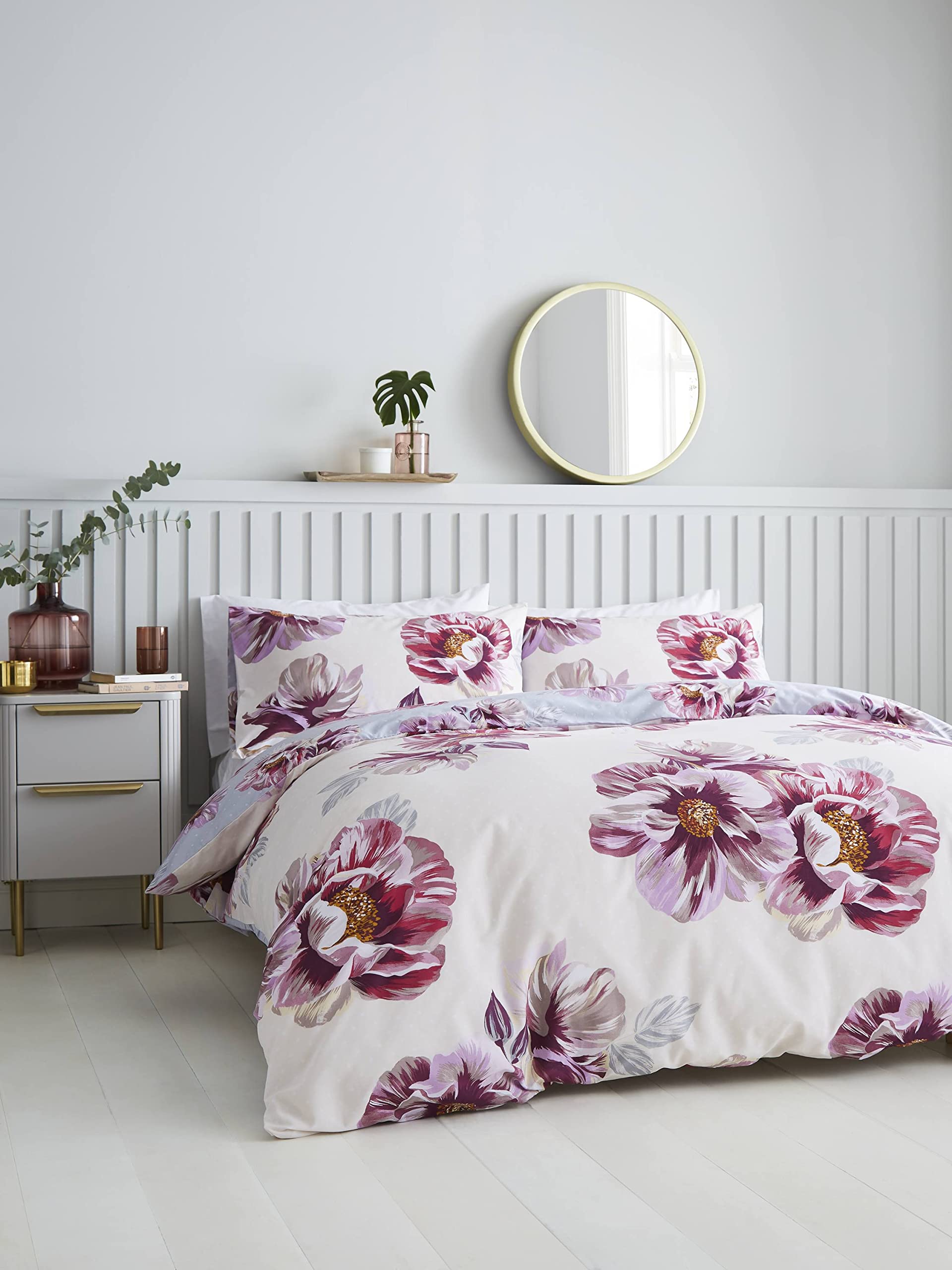 Catherine Lansfield Cecilia Floral Easy Care Single Duvet Set Purple