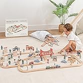 Comfy Cubs 100-Piece Wooden Train Set for Toddlers Ages 1+, Fun & Eco Friendly Toddler Train Set with Wooden Toy Tracks - Creative Toy Town Promoting Imaginative Play with Flexible Configuration