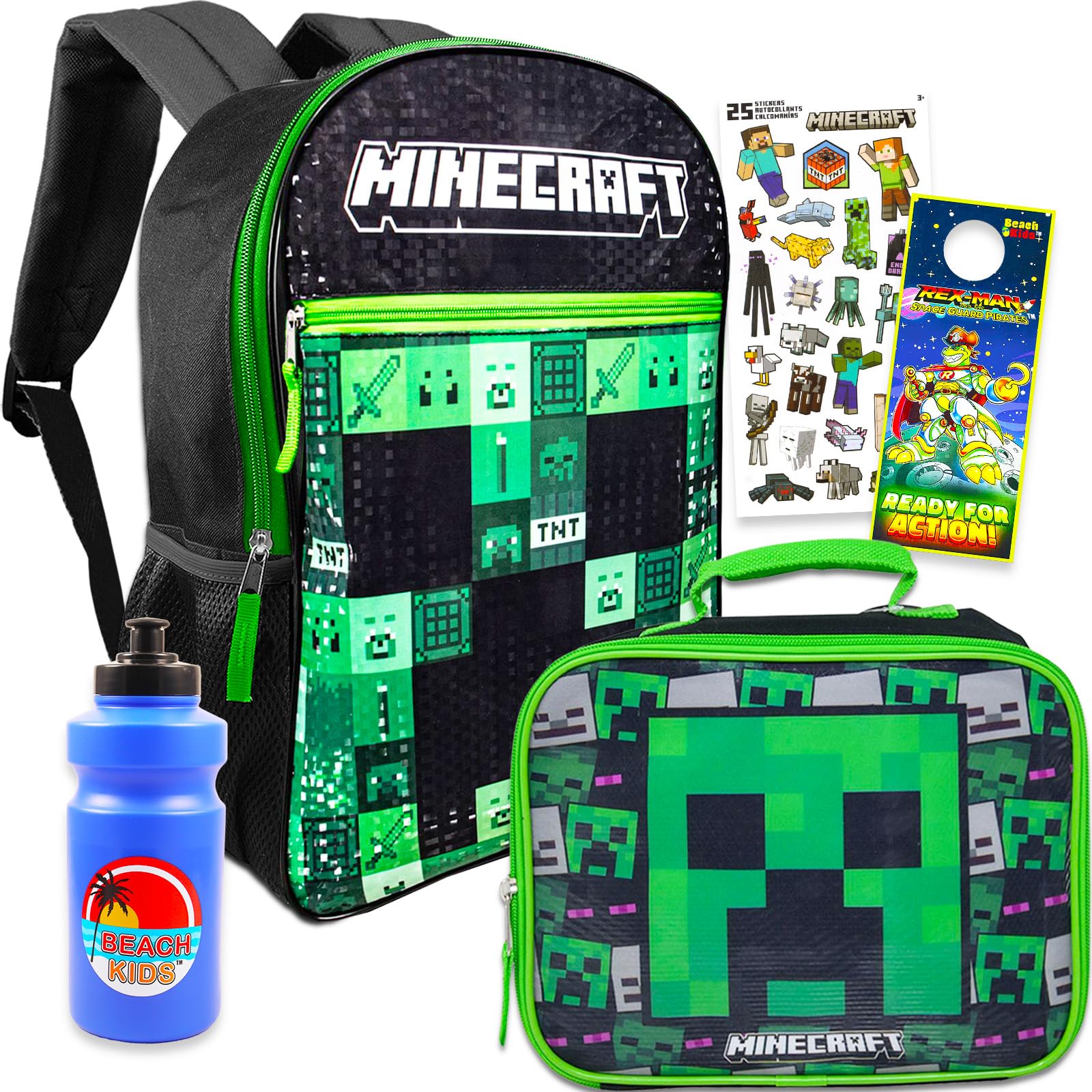 Photo 1 of Minecraft Backpack and Lunch Box Set - Bundle with 16” Minecraft Backpack, Minecraft Lunch Box, Water Bottle, Stickers, More | Minecraft Backpack with Lunch Bag Kids, Boys