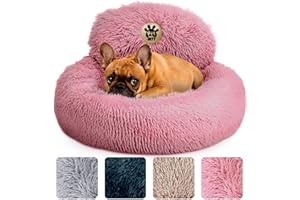 PET JETT PetJett Calming Dog Bed - Donut Dog Beds for Small, Medium, Large Dogs, Anti-Slip & Washable Round Dog Bed - Fluffy Plush Faux Fur Pet Bed, Anti-Anxiety Puppy Bed - 23'' Fits Up to 25 lbs Pets, Pink
