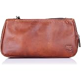 Leather Tobacco Pouch &amp; Pipe Case - Genuine Full Grain Leather Smoking Case w/ Rubber &amp; Soft-Lined Pocket Storage - Robust, Compact Coin Pouches for Lighters, Filters, Pipe Tools, and More