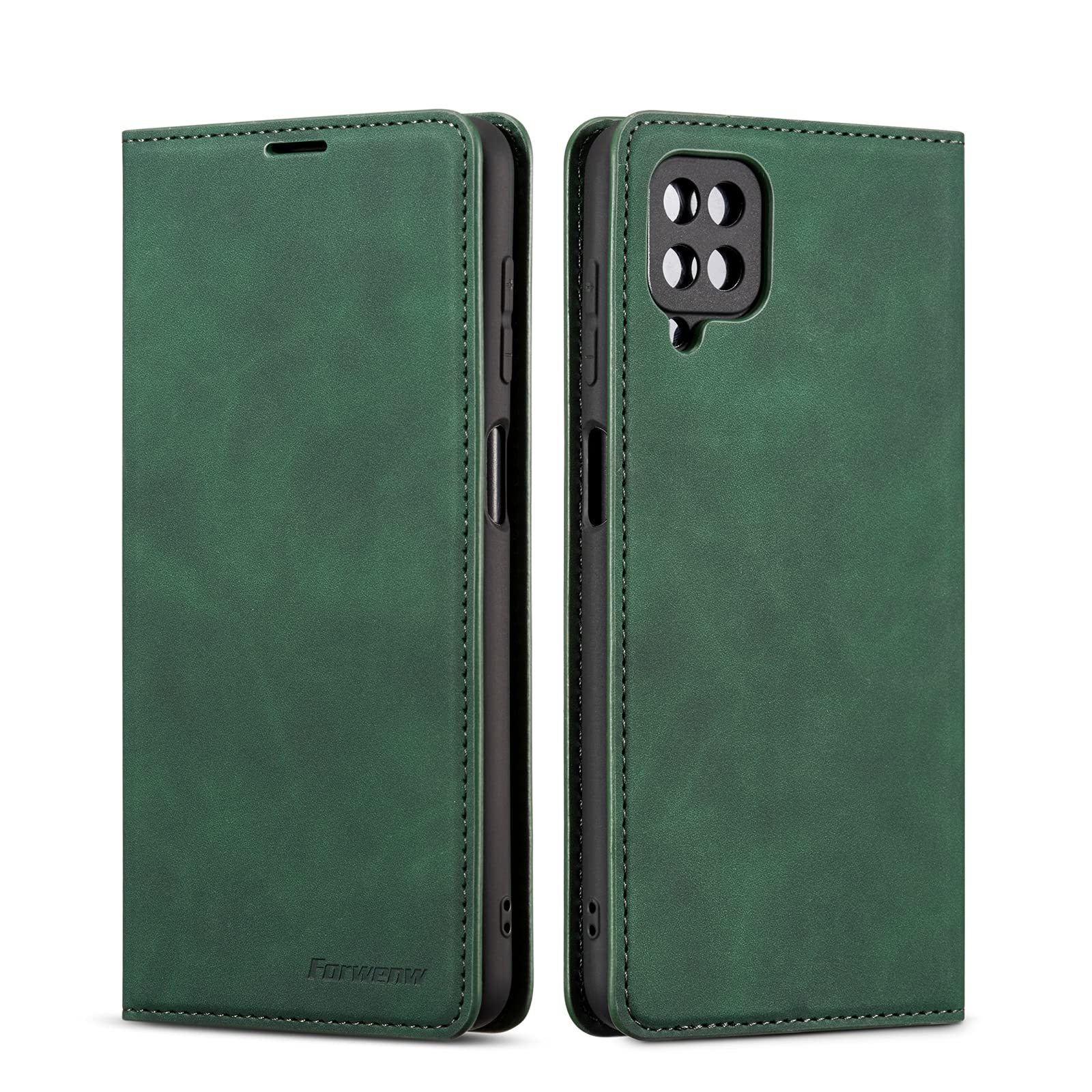 QLTYPRI Case for Samsung Galaxy A12 5G, Premium PU Leather Cover TPU Bumper with Card Holder Kickstand Hidden Magnetic Adsorption Flip Wallet Case Cover for Samsung Galaxy A12 5G - Green