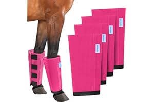 OAHELAKE Mesh Horse Fly Boots Set of 4, Loose Fitting Leggings for Horses, Reduce Stressful Stomping, Breathable Adjustable and Universal Fit for 4 Legs, Reliable Stay Put (Magenta)