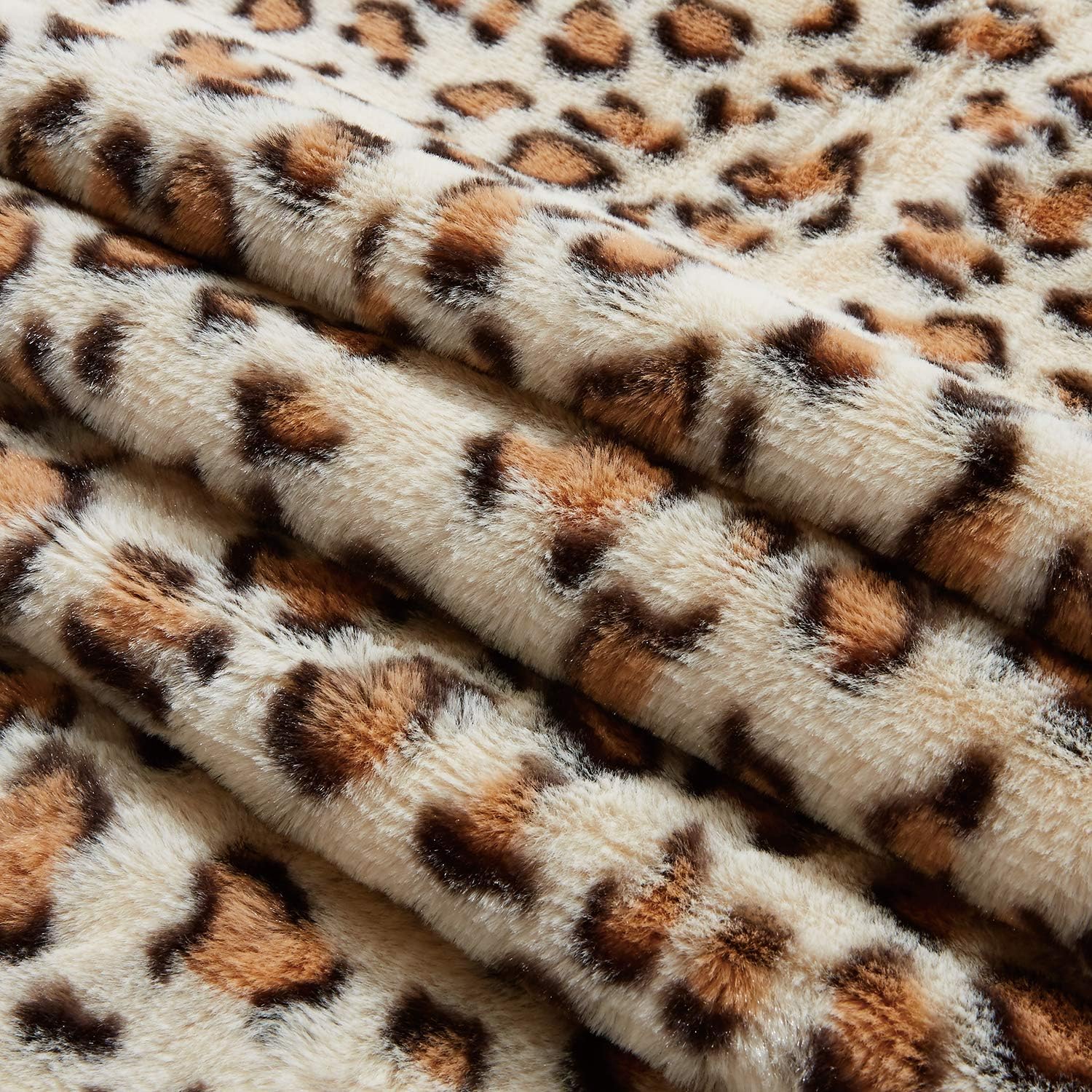softan Faux Fur Bed Blanket in Leopard Print, Reversible Soft Fluffy Minky Fleece Throw Blanket, Machine Washable, Beige, 130cm×150cm - Image 5