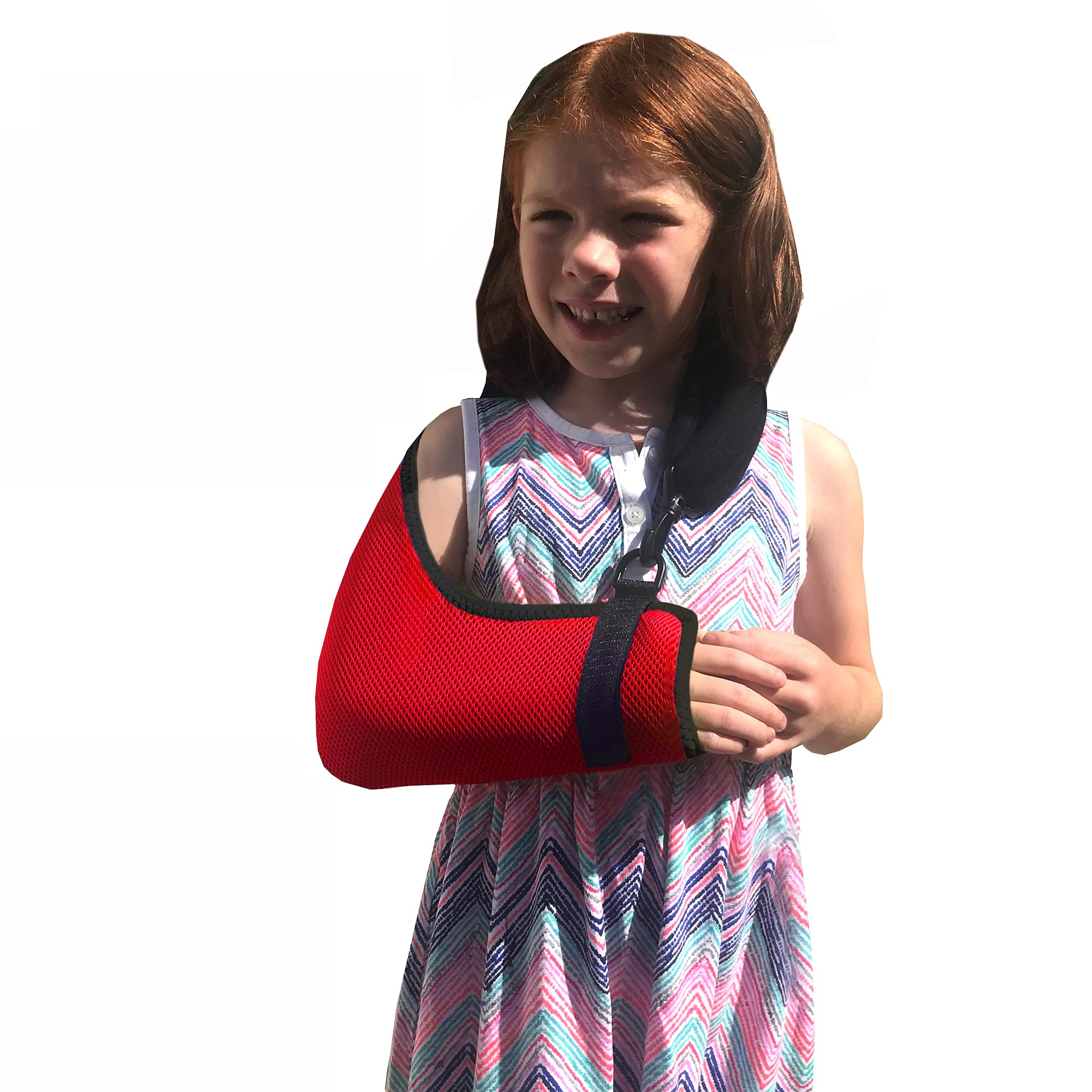 4DflexiSPORT Arm Sling Child (4-5yr red/black trim) Extra Deep, Easy-on, Cooling Ultra-comfort, Includes Smiley Sticker.