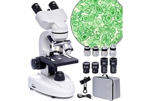 LED Binocular Compound Microscope, 200X-5000X Magnification, Professional Composite With Wide Field Eyepieces