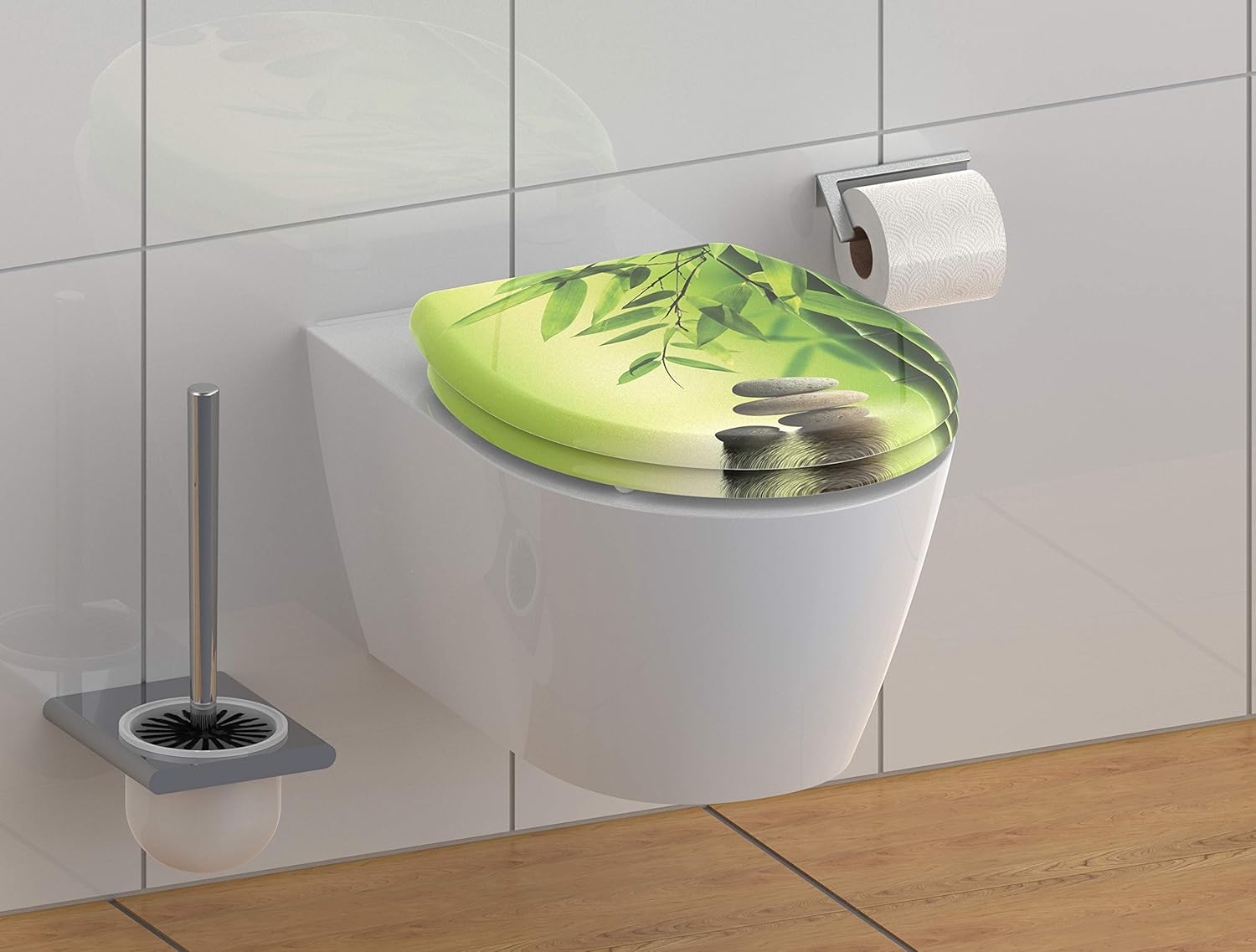 SCHÜTTE 82365 Toilet Seat Duroplast Green Garden Toilet Seat with Soft-Close Mechanism and Quick Release for Easy Cleaning Maximum Load 150 kg Stones Design - Image 5