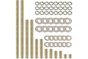 EMNOOTI Lamp Rod,All Thread Lamp Pipe,Lamp Repair Assortment of Hardware,Yellow Zinc Coated, Includes 12" Lamp Pipe Nipples, 24 Washers, 24 Lock Nuts