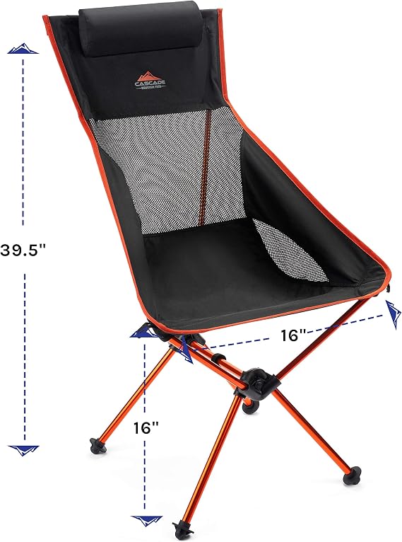 Cascade Ultralight Packable High-Back Chair Black/Gray camping chair