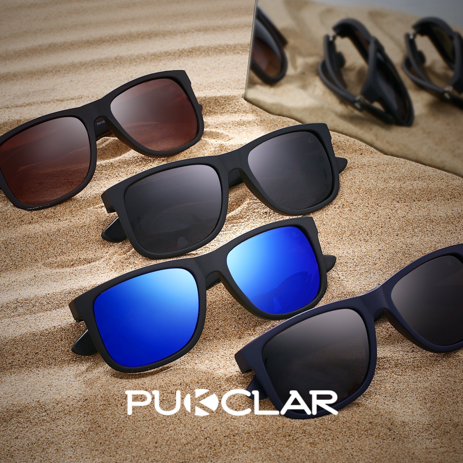 PUKCLAR Retro Polarized Wayfarer Sunglasses Classic UV400 Protection Sunglasses for Men Women Ultra Light pk1004